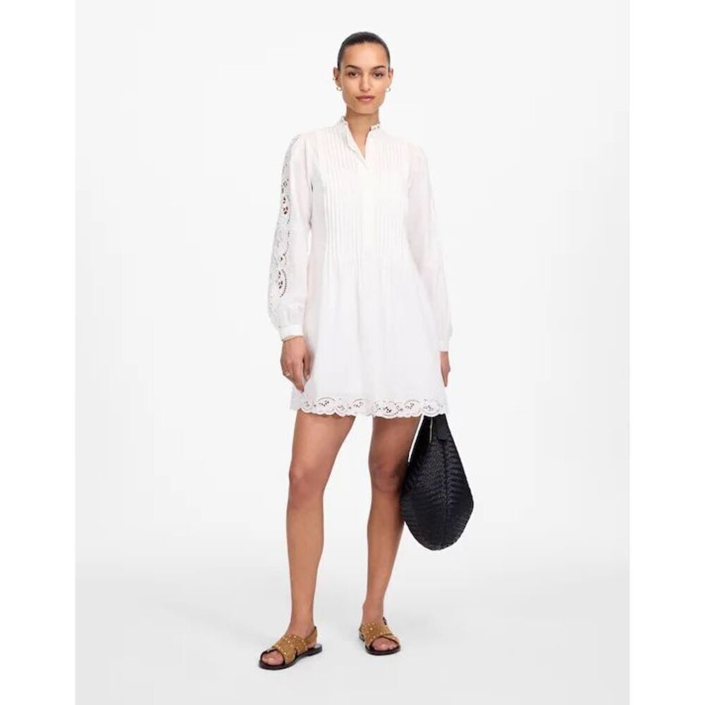 Madewell Pintucked Eyelet Mini Dress White Long Sleeve  Size S NWT NU568